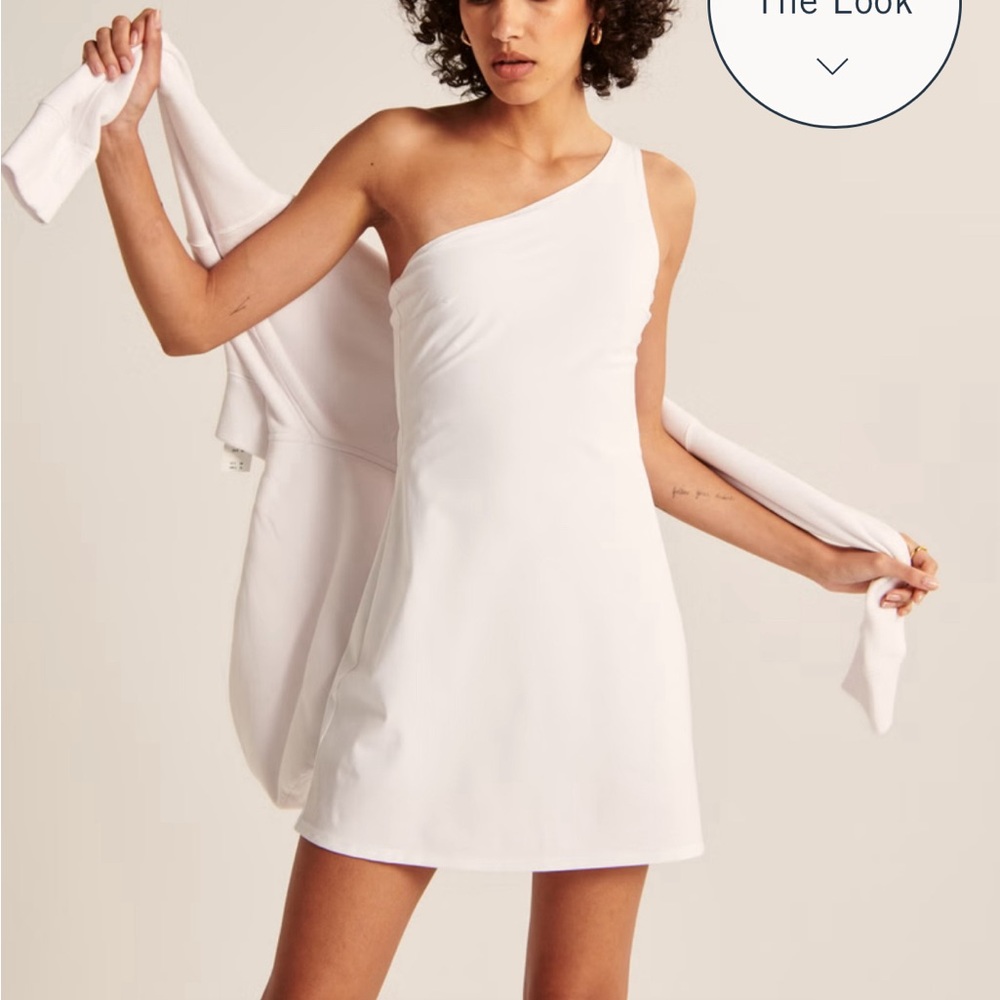 White Abercrombie One-Shoulder Traveler Mini Dress